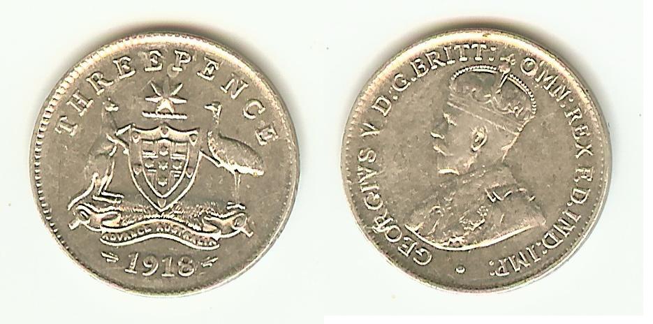 Australian 3 pence 1918 gVF/EF+